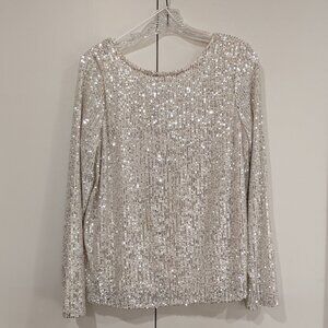 Halogen Sequin Scoop Back Top, Ivory, Silver, M